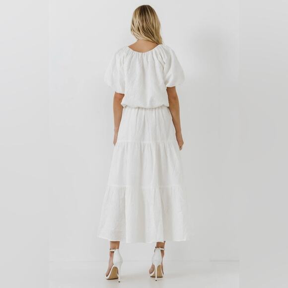 NWT Endless Rose Floral Texture Tiered Midi White Skirt Size Medium - Picture 4 of 10